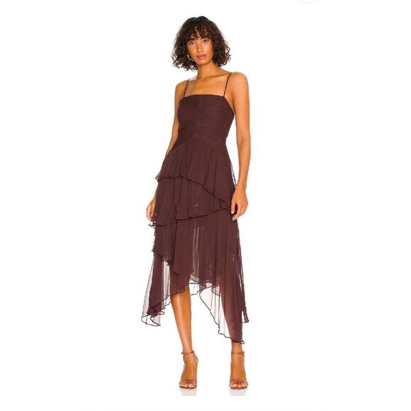 Free People Dresses & Skirts - Free People - Olympia Pin Tuck Frill Midi Dress in Chocolate by Shona Joy